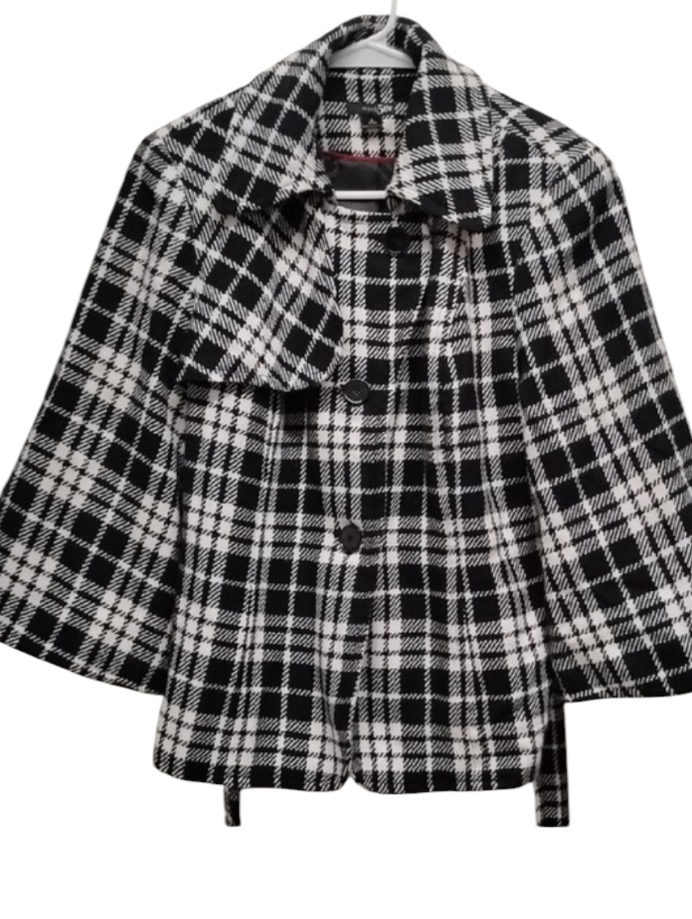 East 5th Black/White Plaid Cape Coat W/ Belted Waist